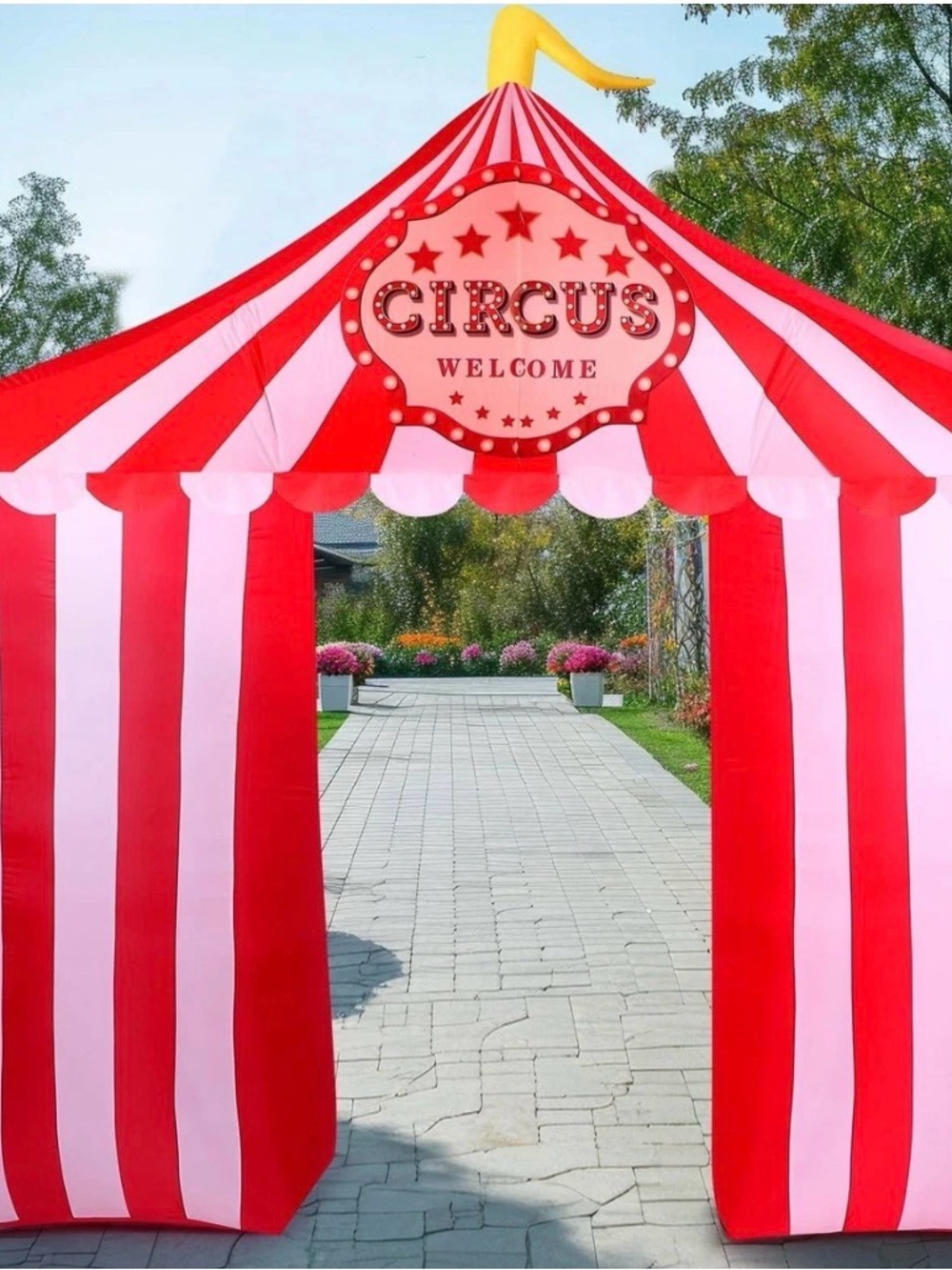 Red and White Circus-Style Inflatable Party Archway